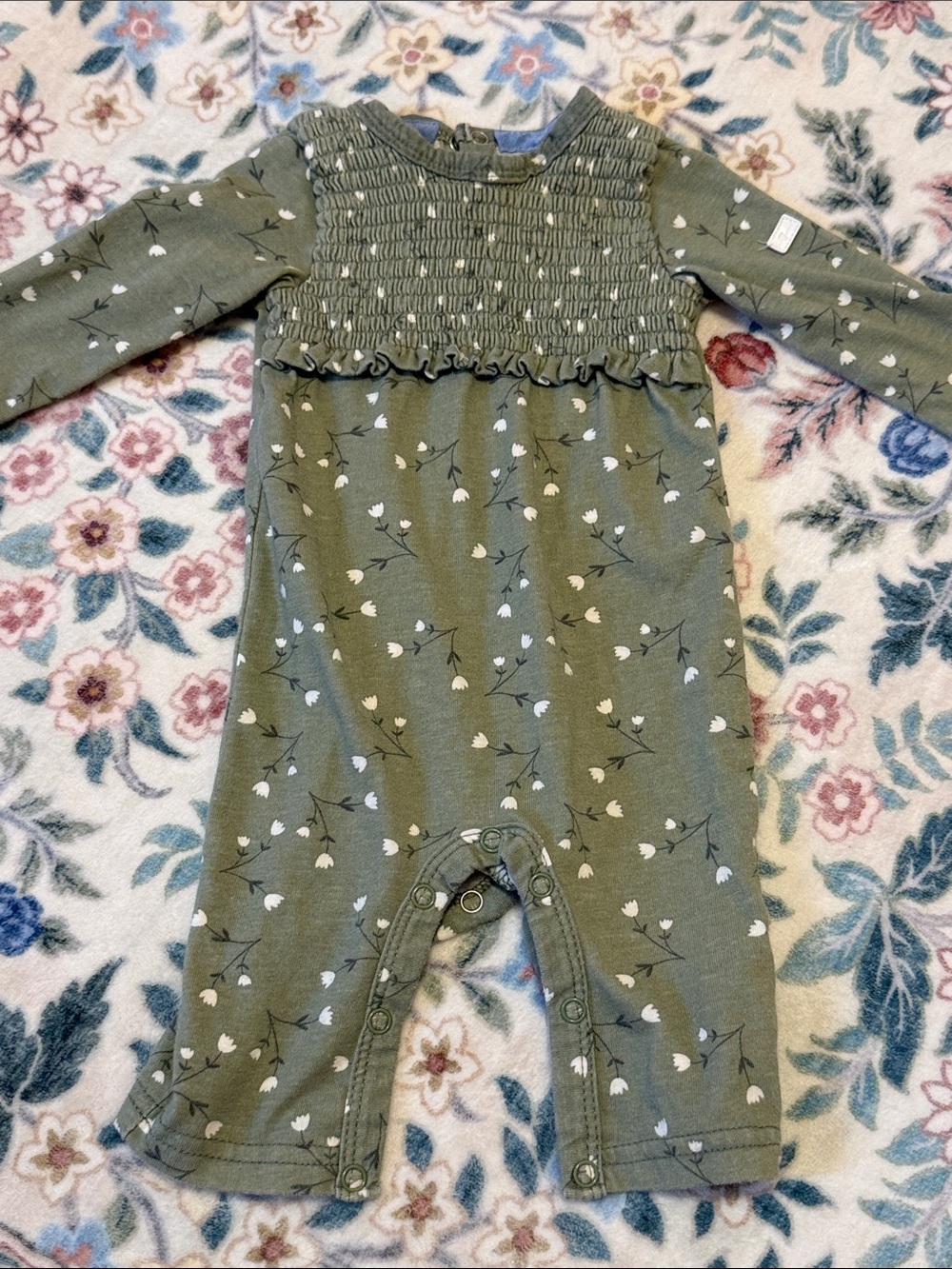 Olive Floral Smocked Baby Onesie